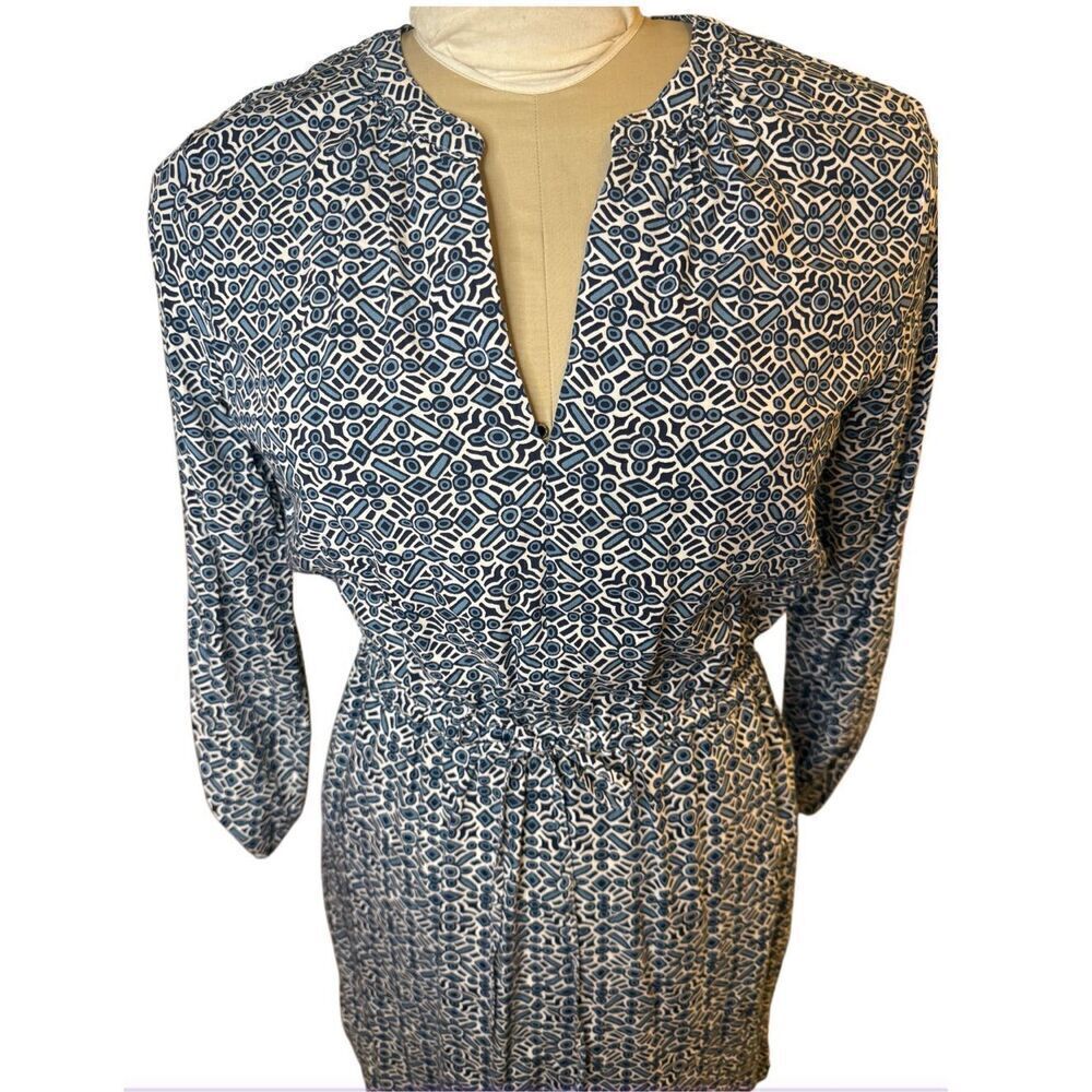 LOFT Geometric Print Dress Roll Tab Slvs Set In Waist Sz. S Cool Breathable Ligh - Picture 3 of 10